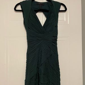 BCBGMaxAzria Forest Green Ruched V‑Neck Dress